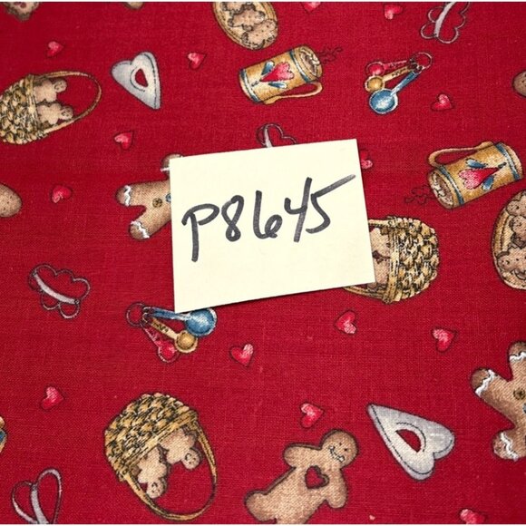 Gingerbread-Themed Cotton Fabric 14x30" Festive Design Baking Hearts Sweet Fun - Picture 10 of 12